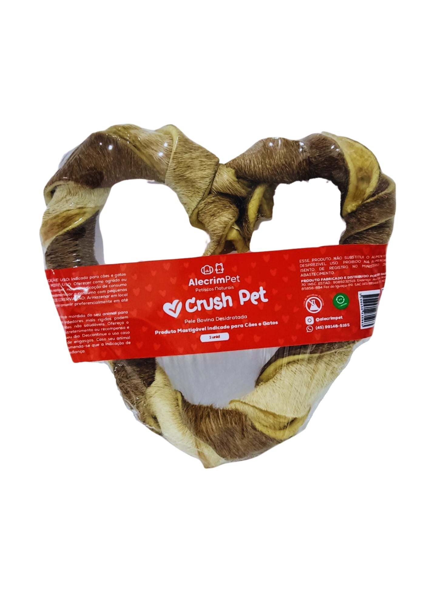 Crush / Pele bovina em formato de coração - Alecrim Pet